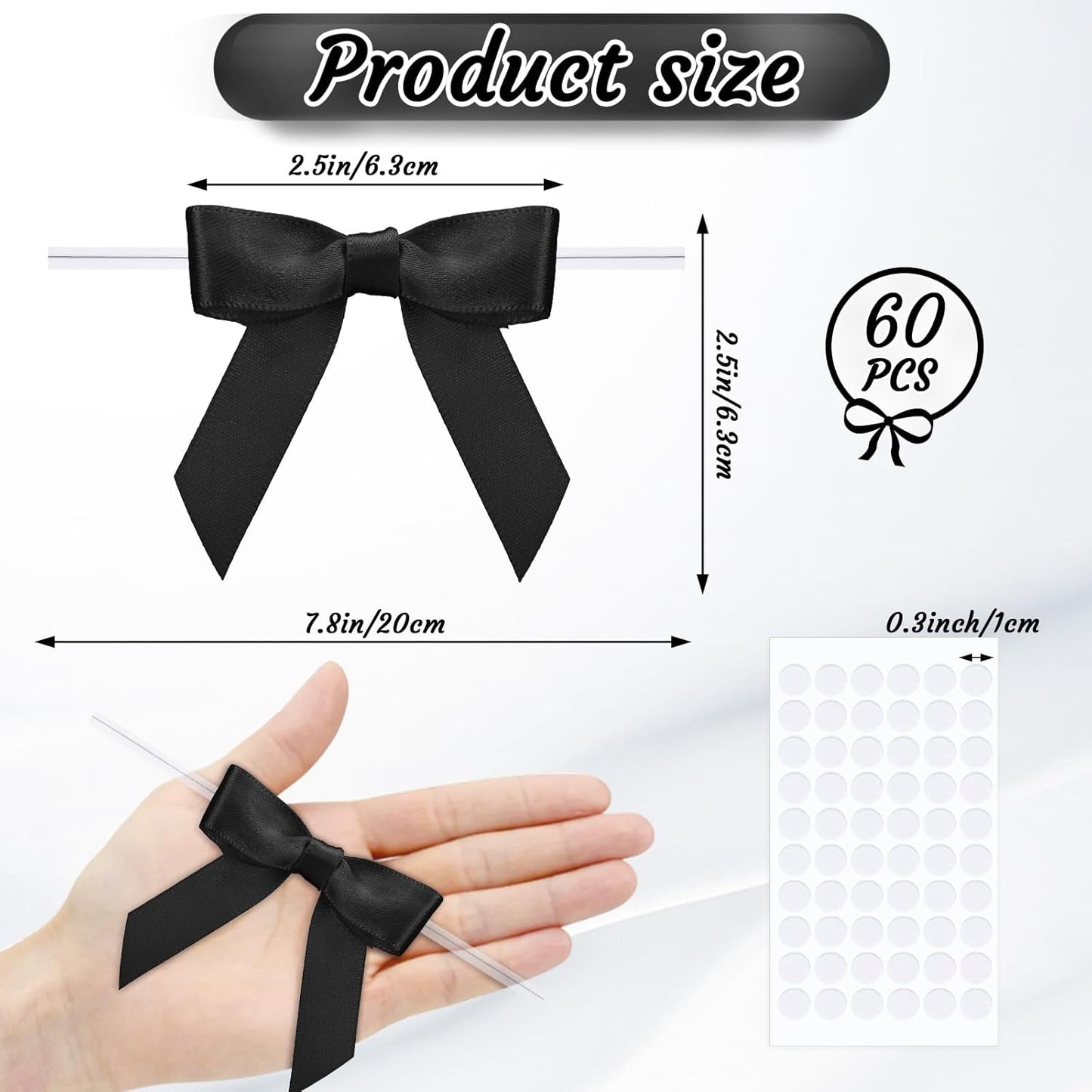 Skiennix 60 PCS Black Satin Ribbon Bows - 2.5" Premade Ties for Crafts & Gift Wrapping