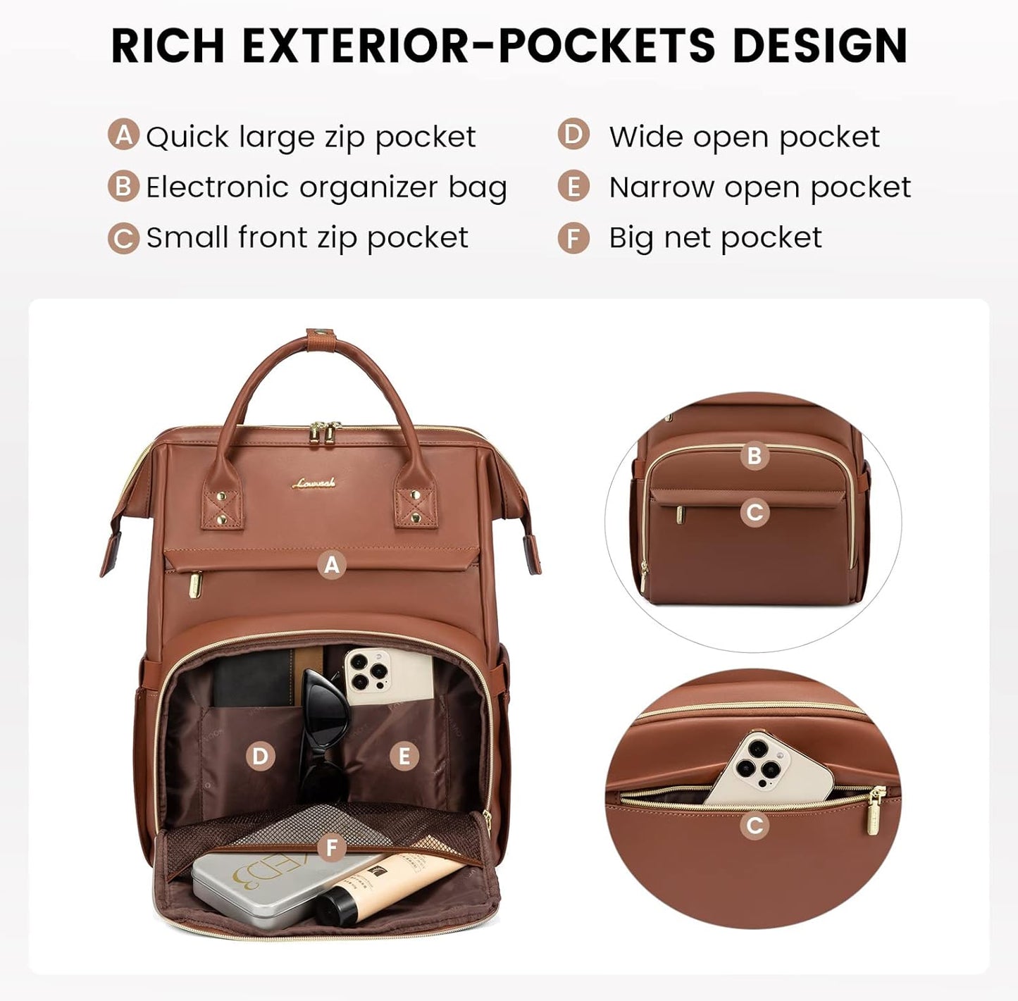 Backpack 15.6 inch,Travel Backpack LOVEVOOK Leather Laptop for Women Purse Nurse Teacher Carry On Computer