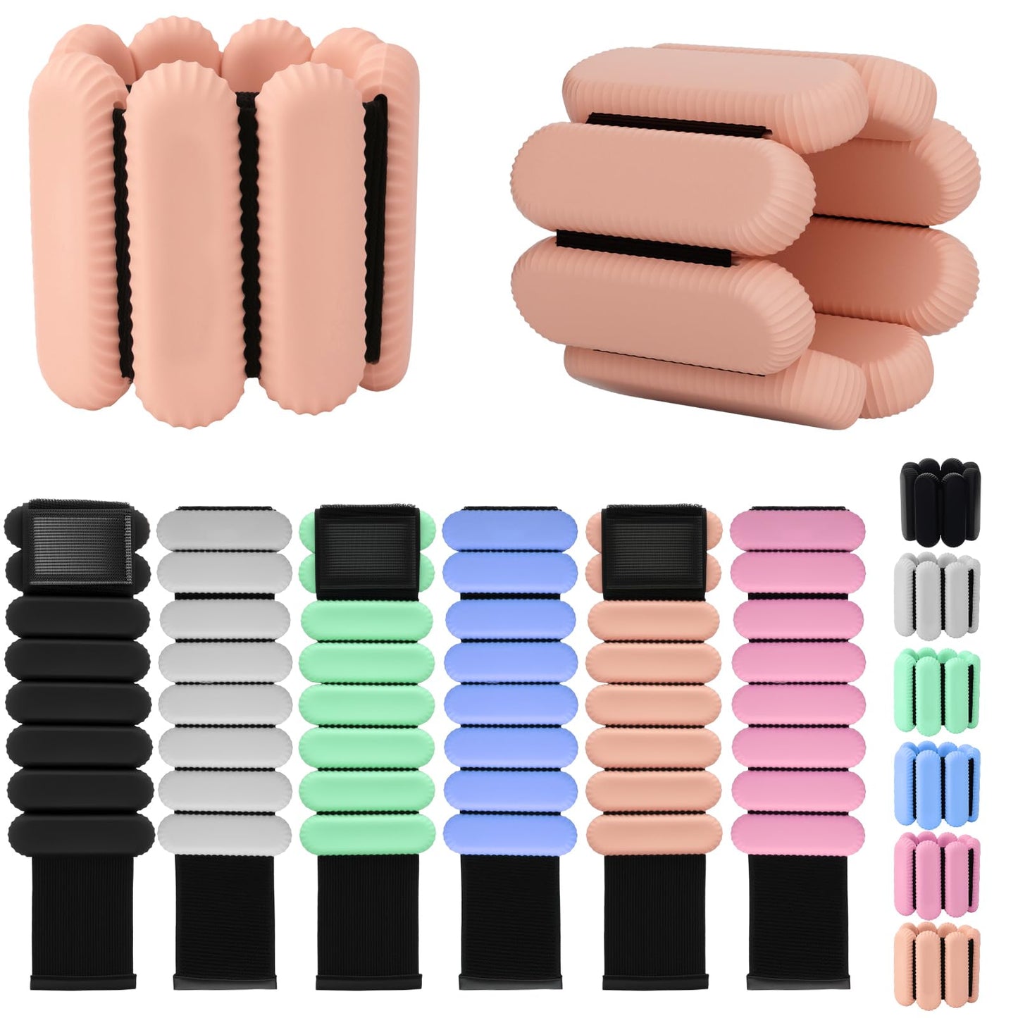 Wrist Weights, Silicone Adjustable Ankle Weights for Women Men - Strengthen Arms and Legs Ideal for for Home Gym Workout, Running, Yoga, Pilates, Barre, Exercise, Strength Training (Natural Flesh Pink, 4 lbs Pair (2 lb Each))