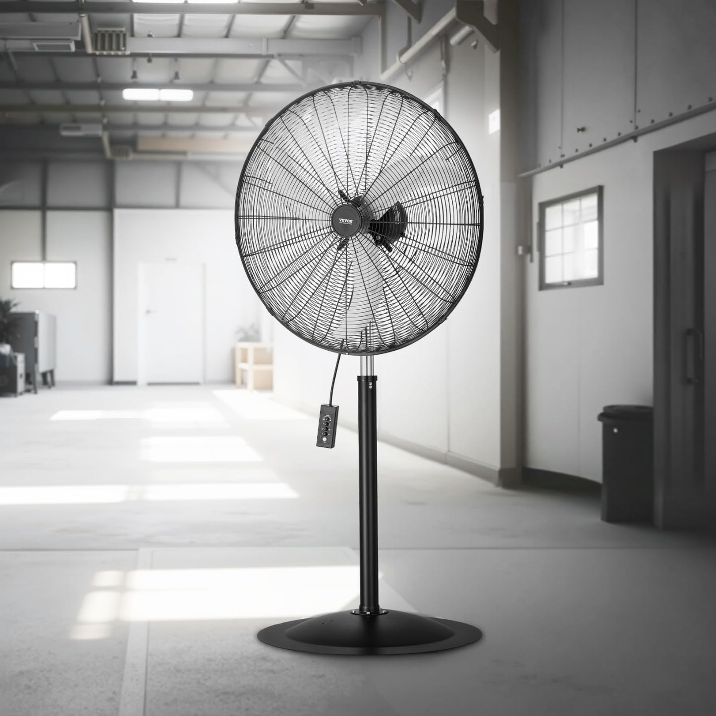 VEVOR Industrial Pedestal Fan, 30 Inch 85-Degree Oscillating Fan, Height Adjustable Standing Fans with 3 Adjustable Speeds, High Power Floor Fans for Office, Black