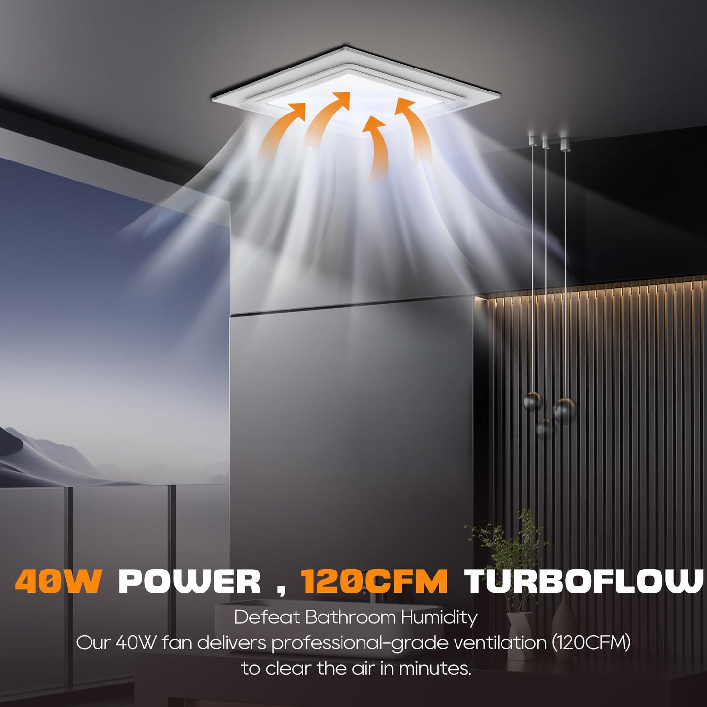 Gopper 12" Ultra Quiet Bathroom Exhaust Fan with 3500K LED Light, 1.0 Sone 120 CFM, 10x10 Mount, 1500 LM Ceiling Ventilation Fan, Energy Efficient (3500K LED-B)