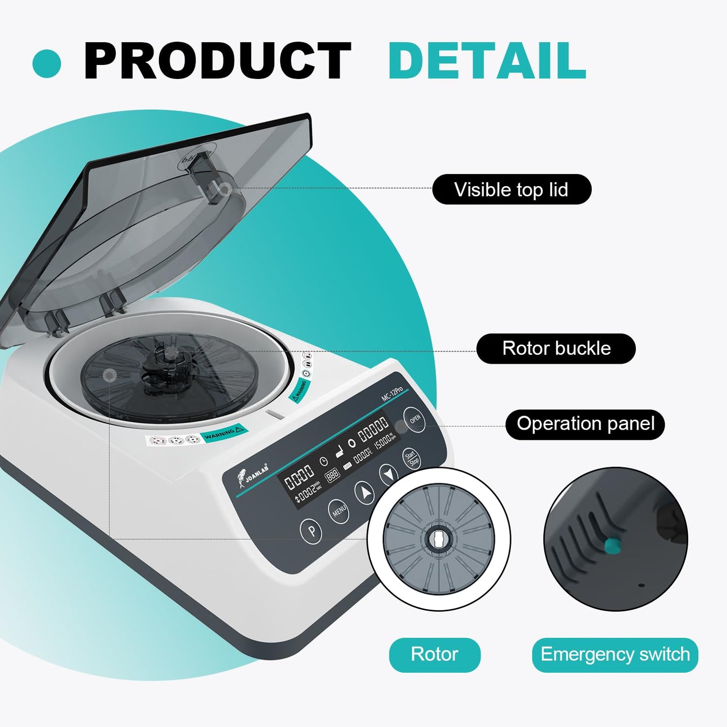 JOANLAB Lab High Speed Centrifuge Machine 12000rpm Bechtop Microcentrifuges 3 in 1 Rotor for 0.2/0.5/1.5/2mL Tube Capacity