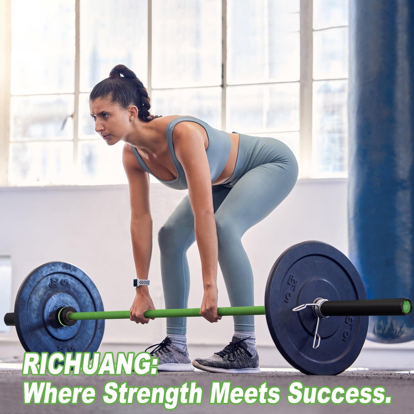 RICHUANG 7ft Olympic Barbell Weight Bar for Weightlifting,Powerlifting,CrossFit Training,500 lbs Max Load Capacity,Q235 Steel,2 Inch Olympic Strength Training Bar for Home Gym,Exercises Fitness Equipment 500LBS-Green