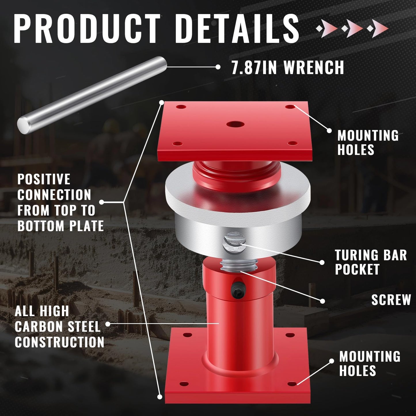 Lanties Adjustable Screw Jack Post for House Leveling, Manufacturing House Jacks with Wrench Screw Steel Shores, Range of Adjustment (6.5''-9'',Red,1 Pcs)