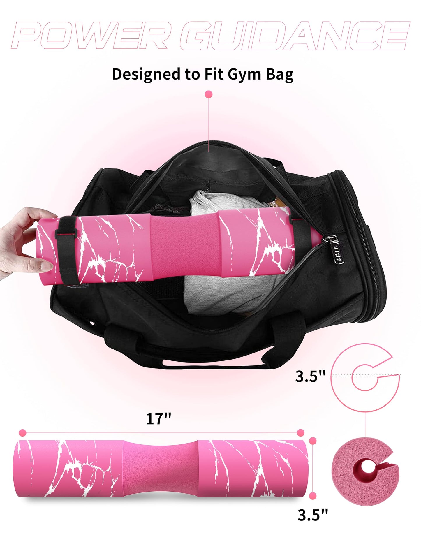 POWER GUIDANCE Barbell Squat Pad - Neck & Shoulder Protective Pad - Great for Squats, Lunges, Hip Thrusts, Weight Lifting & More - Fit Standard and Olympic Bars Perfectly,Pink Marble