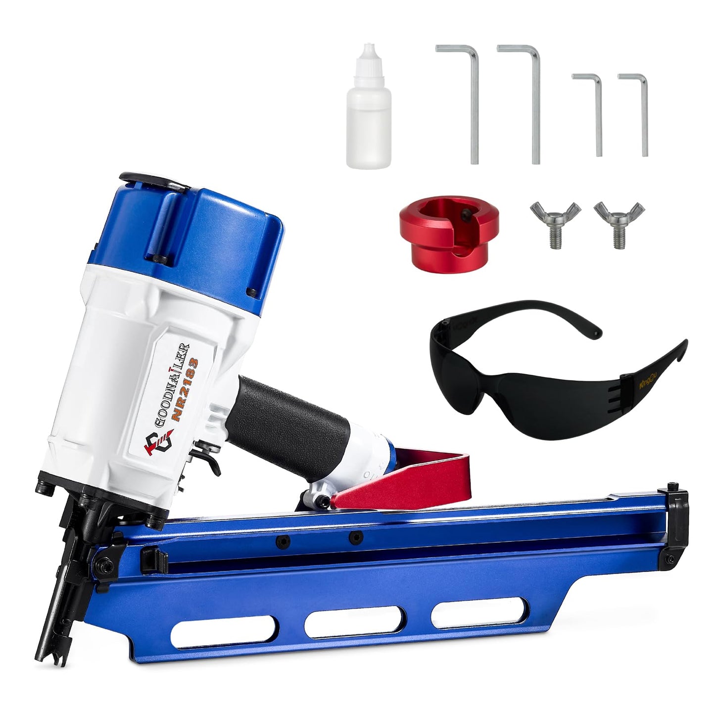 Goodnailer NR2183 Framing Nail Gun 21 Degree Plastic Strip Nailer 2-Inch up to 3-1/4-Inch Plastic Collated Full Head Framing Nailer Aluminum Magazine Light Weight Fast Speed （Navy Blue）