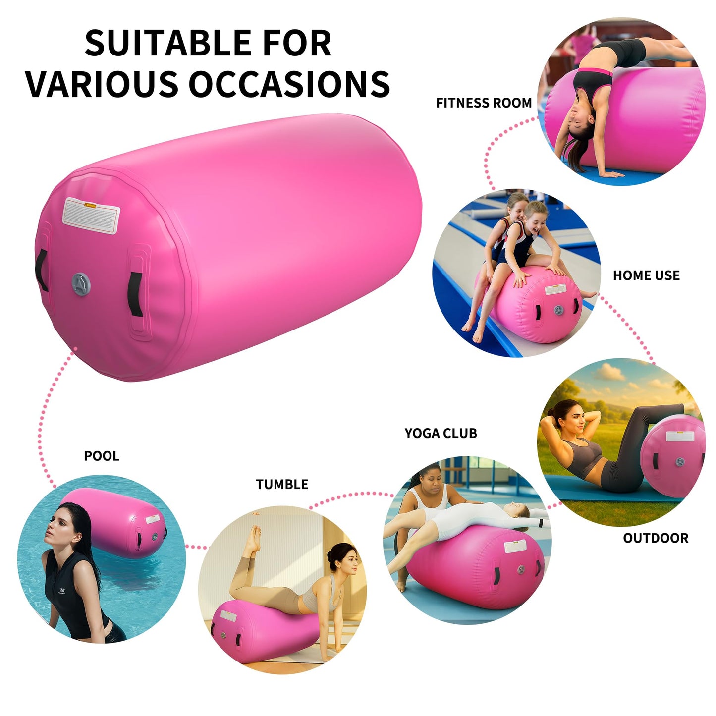 BOAGEW Gymnastics Mat,Air Roller Gymnastics Barrel,Gymnastics Tumble Track Air Track Tumbling Mat for Home Training/ Cheerleading/Gym/Training/Yoga/Beach/Water/Park Outdoor Use with Electric Air Pump ﻿