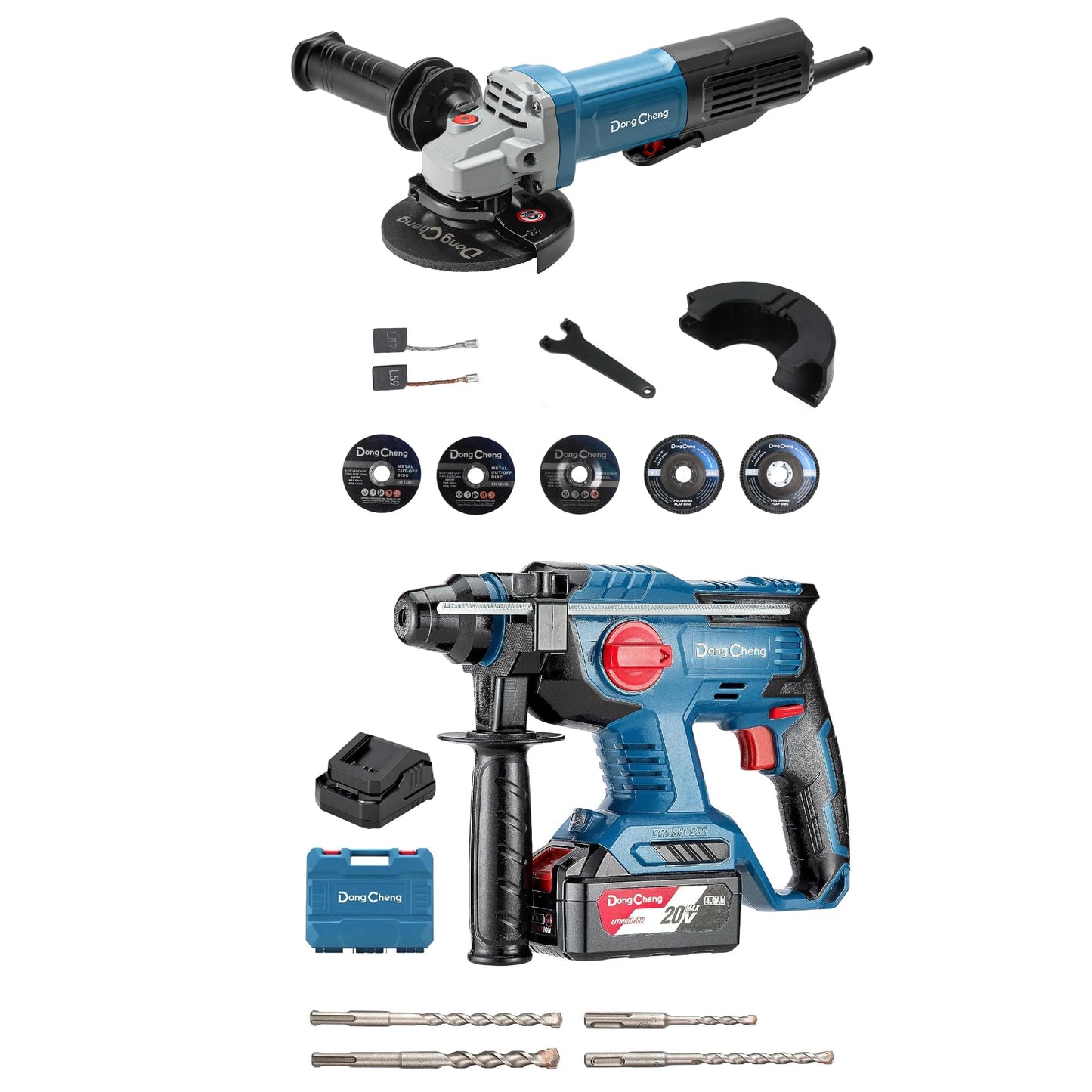 DongCheng 9.2 Amp Power Angle Grinders, 20V Max Cordless Rotary Hammer Drill