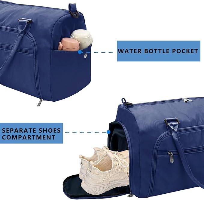 woogwin Small Gym Bag for Men & Women with Shoes & Wet Compartment Waterproof Duffle Bag for Travel Sports Workout Overnight Weekender(17.7",Navy)