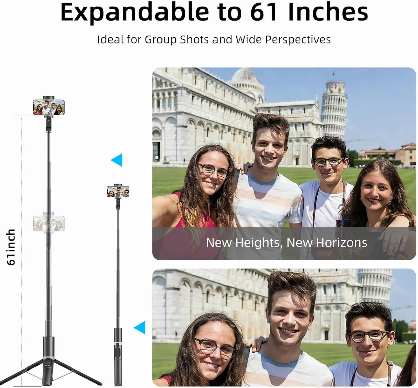KINGJOY 61" Selfie Stick Tripod with Bluetooth Remote, Heavy Duty Aluminum Extendable Vlogging Stand with Metal Base