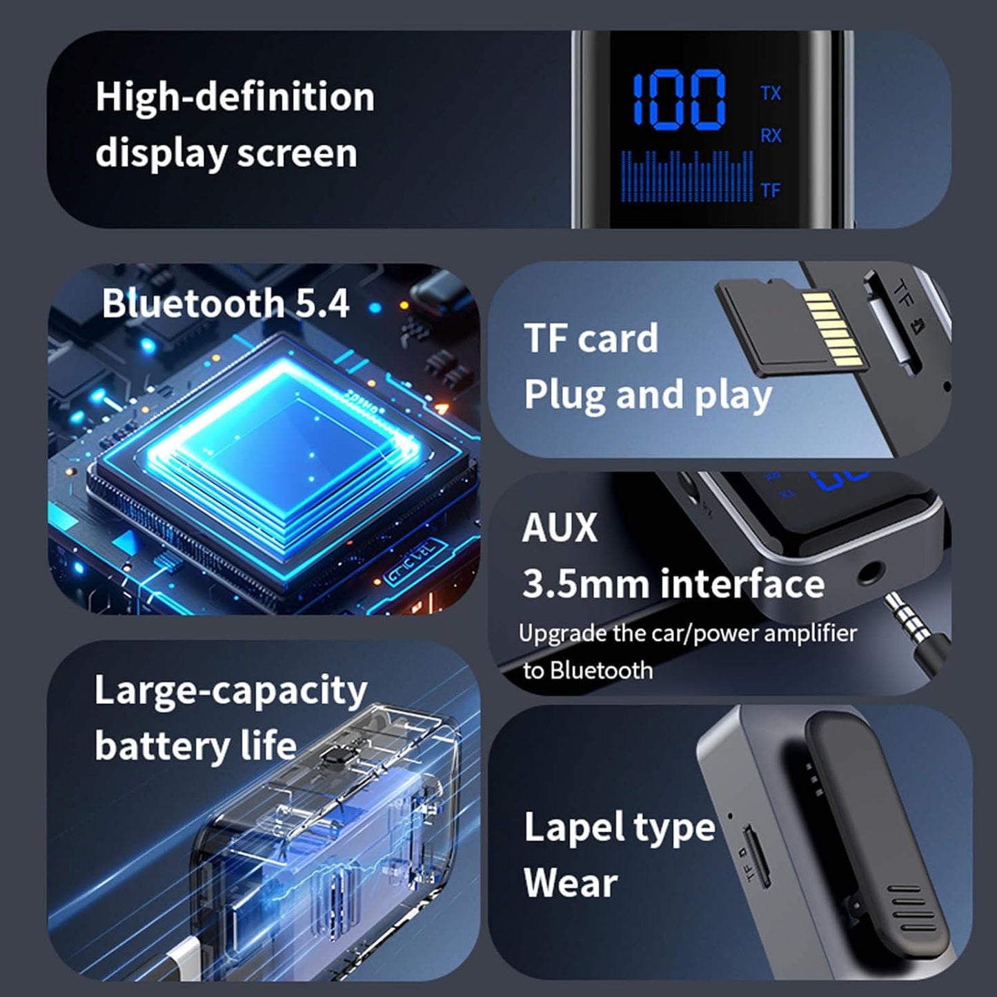 ZEZEFUFU 5.4 MP3 3.5mm Bluetooth Transmitter Receiver Adapter Wireless Audio Adapter Player Aux