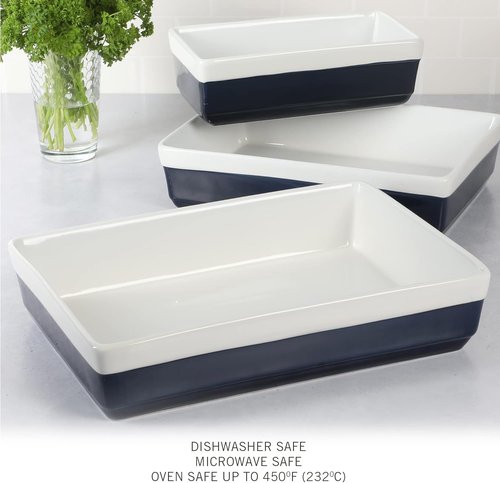 Martha Stewart 3-Piece Stoneware Bakeware Set - Durable Cobalt Blue Baking Dish & Casserole Set