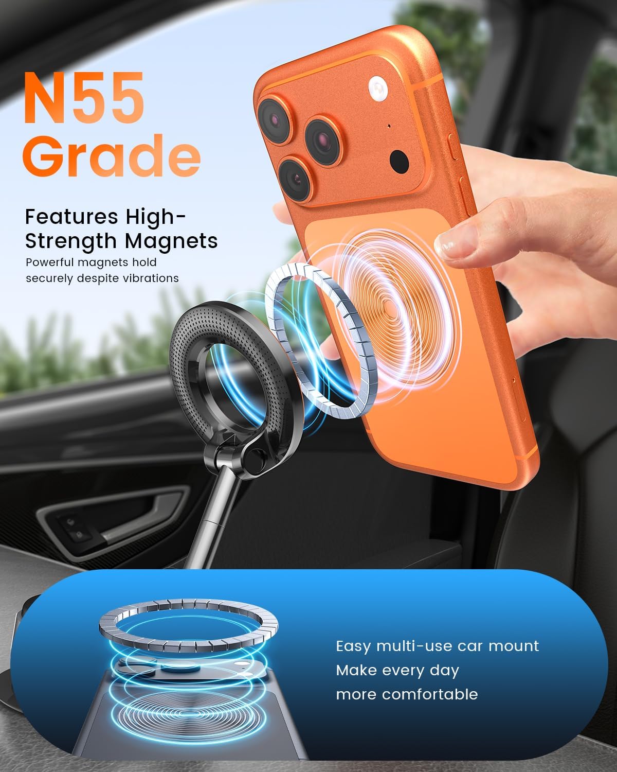 CAFELE [5KG 360 Phone Holders for Your Car Strongest Suction] Adjustable Car Phone Holder,Magnetic Phone Holder for Car