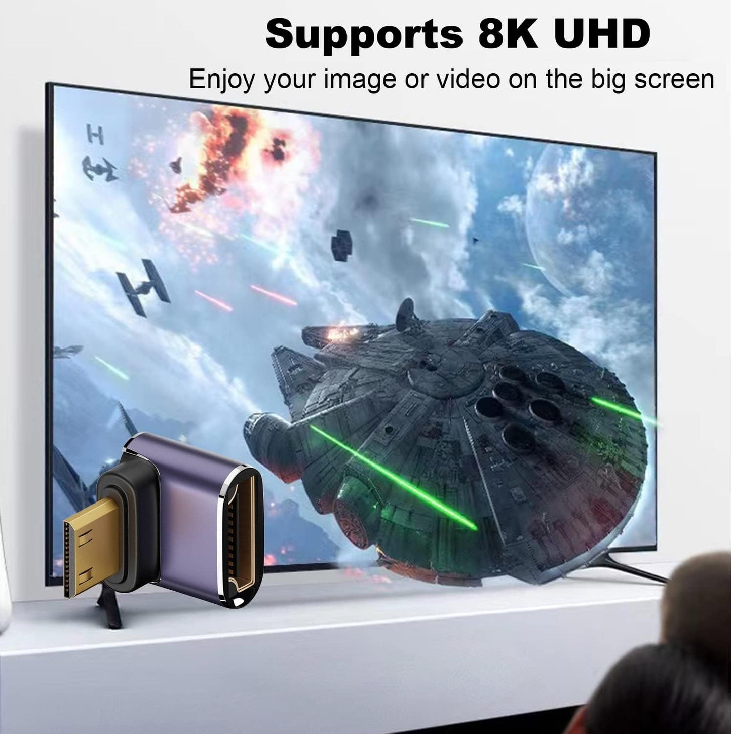 AreMe 8K (2 Pack), 90 Mini HDMI to HDMI Adapter Up and Down Degree Right Angle Mini HDMI Male to HDMI Female Converter
