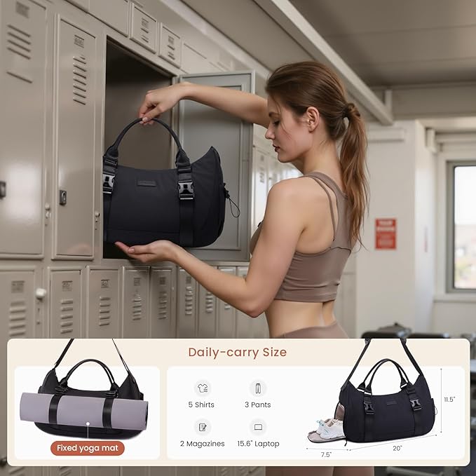 LOVEVOOK Gym Bag for Women & Men, duffle bag for travel with shoe compartment, Small Gym Tote Dry Wet Separation, Multipurpose Weekender Overnight Backpack, Lightweight Carry On Bag, Black