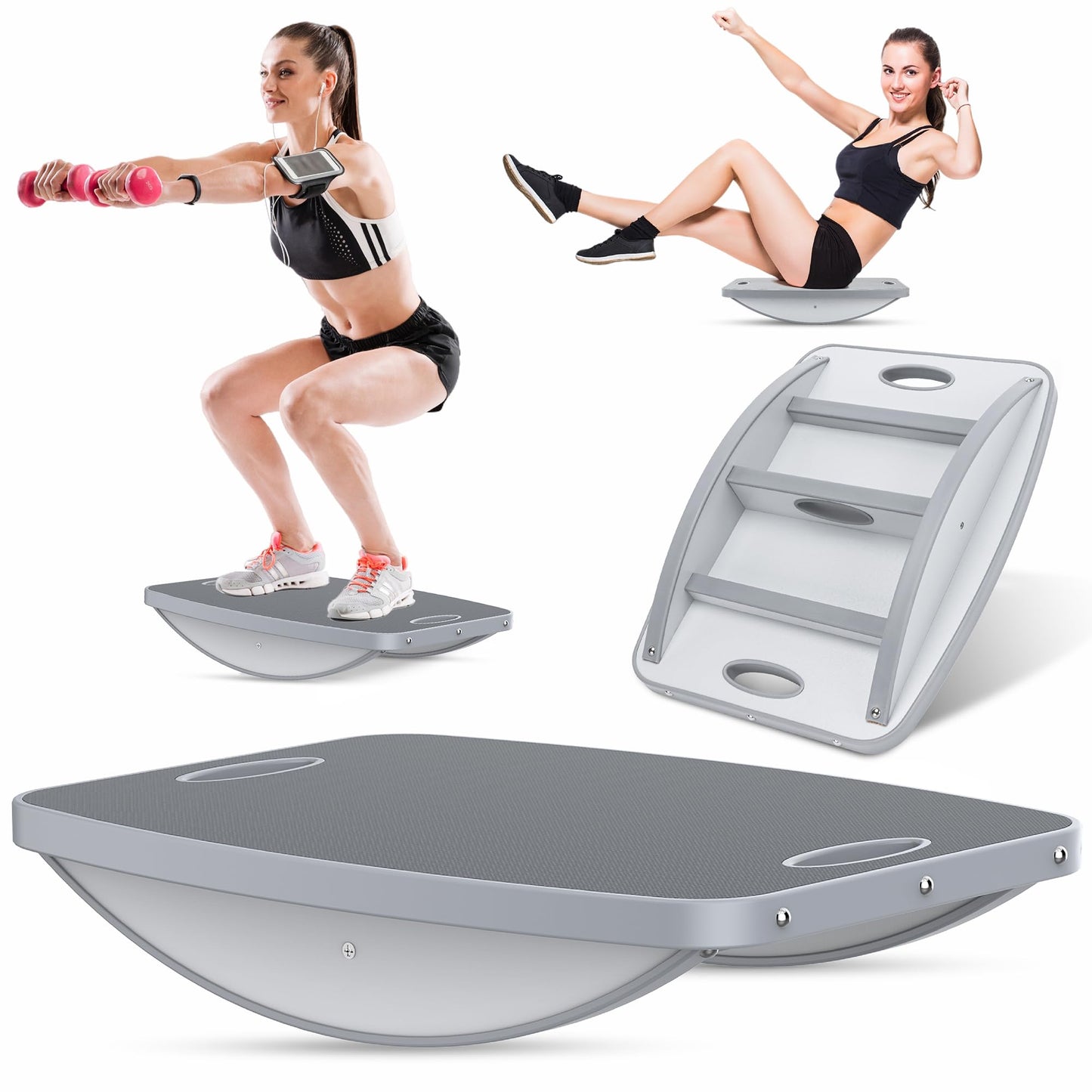 ProfessionalAdvanced Anti-Slip Wooden Balance Board,wobble board, 500 lbs Capacity. Perfect for under-desk standing, physical therapy, rehab, core & stability training, and fun for all ages. (Advanced Gray)