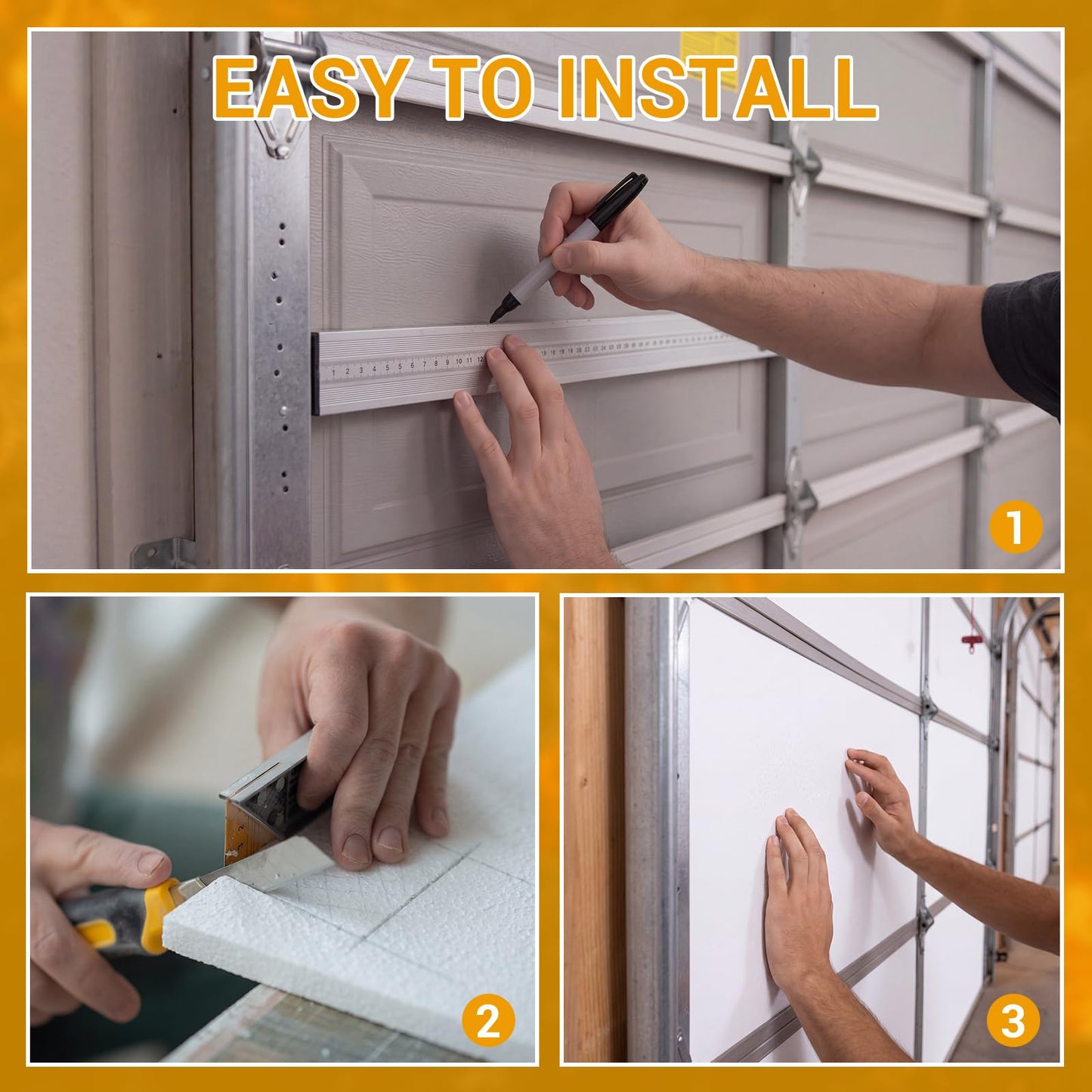 Pangda 8 Pcs 48"x24"x0.4" Garage Door Insulation Kit, EPS Foam Panels for 8x7/ 8x8 ft Temperature Control, Noise Reduction, DIY Installation for Winter Cold Summer Heat, One Car Garage