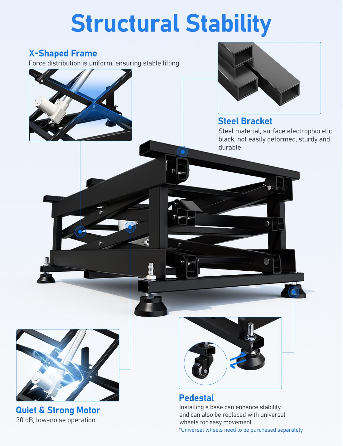 DIHOOL Electric Scissor Lift Table, 265Lbs Load, 10.43"-43.31" Height Adjustable Lifting Platform, Super Quiet with Remote & WiFi Control, Obstruction Detection, AC/DC Power for Home/Industrial Use