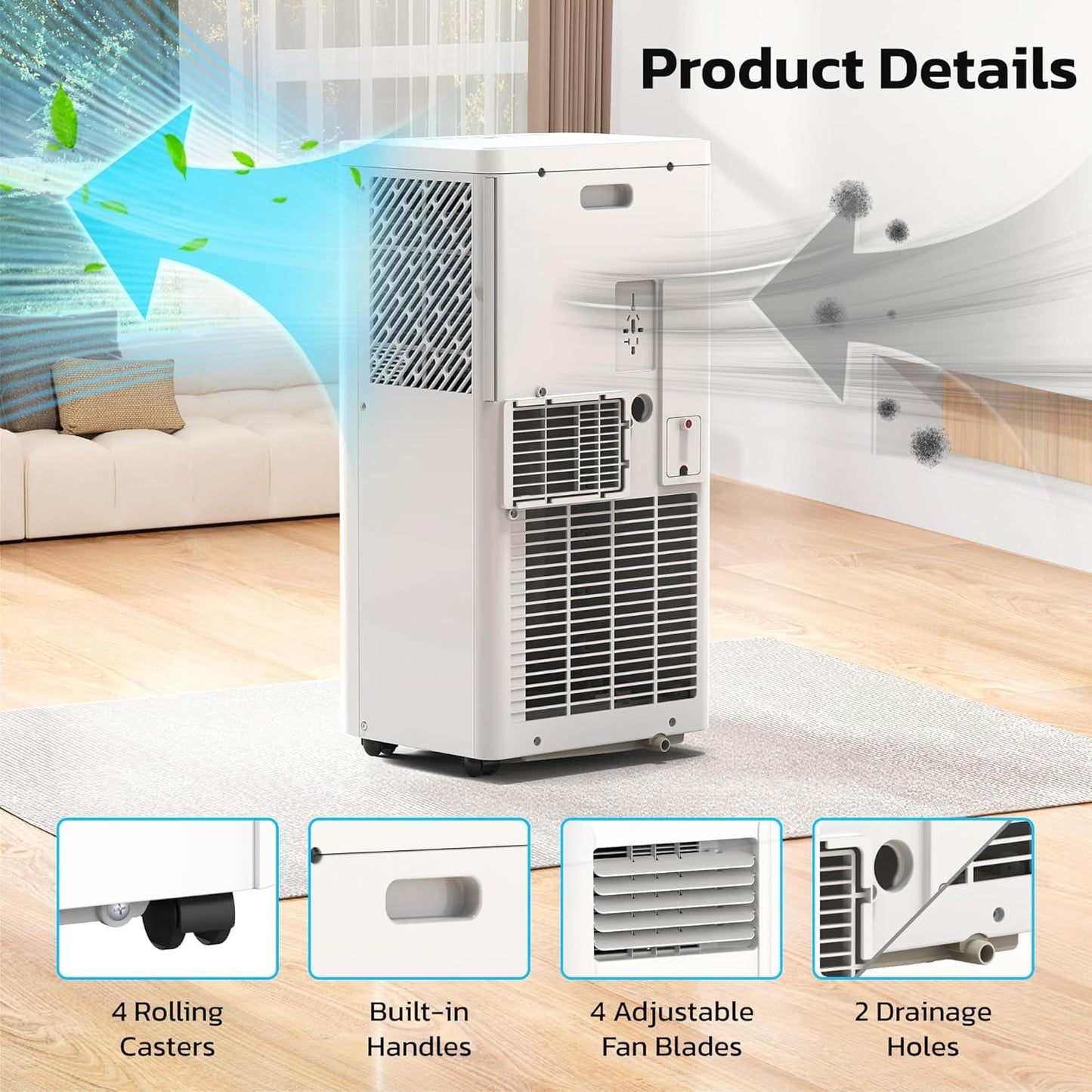 Electactic 10000 BTUs Portable Air Conditioners, 3-IN-1 Portable AC Unit with Cooling, Dehumidification, Fan & Sleep Mode, 24H Timer, Remote Control and Window Kit for Bedroom Home Office