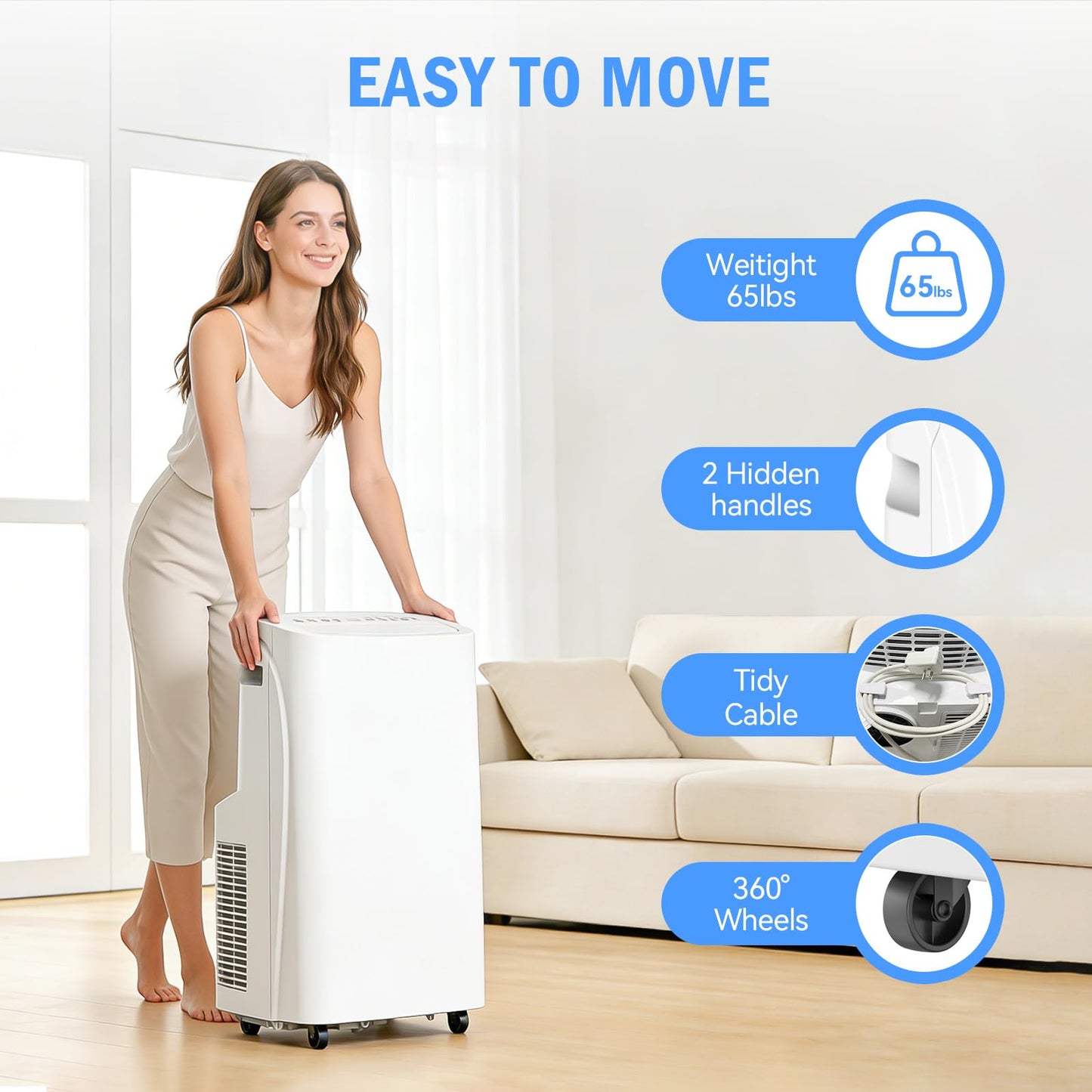 14,000 BTU Portable Air Conditioner & Heater Combo, 4-in-1 AC Unit Cools/Heats/Dehumidifies/Fan, Wi-Fi Smart for Room Up to 700 Sq.Ft, Remote Control, 360° Wheels for Bedroom Large Room