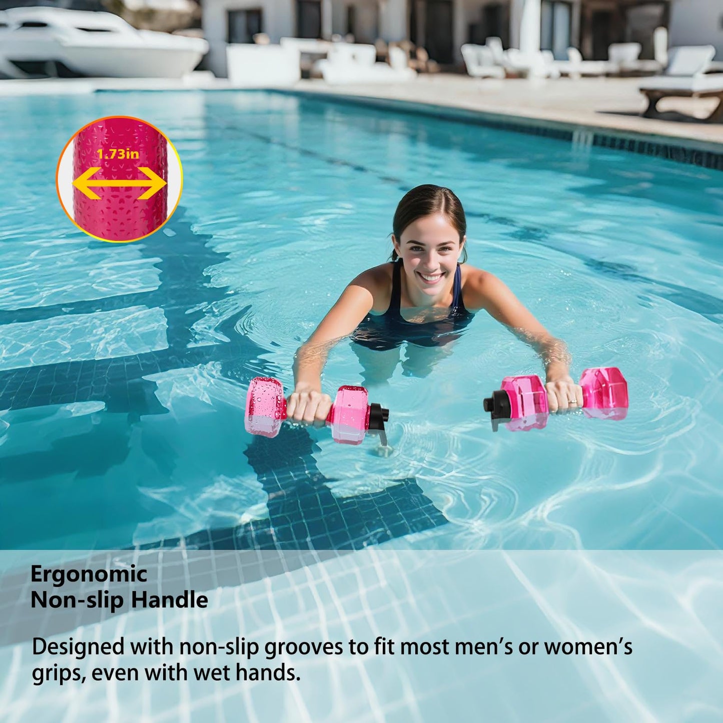 SIXRARI 2 PCS Water Weights for Pool Exercise – Upgraded Non-Slip PE Water Dumbbells, Adjustable Aqua Fitness Aerobics Equipment for Arm Toning, Aqua Therapy & Home Workouts (Red)