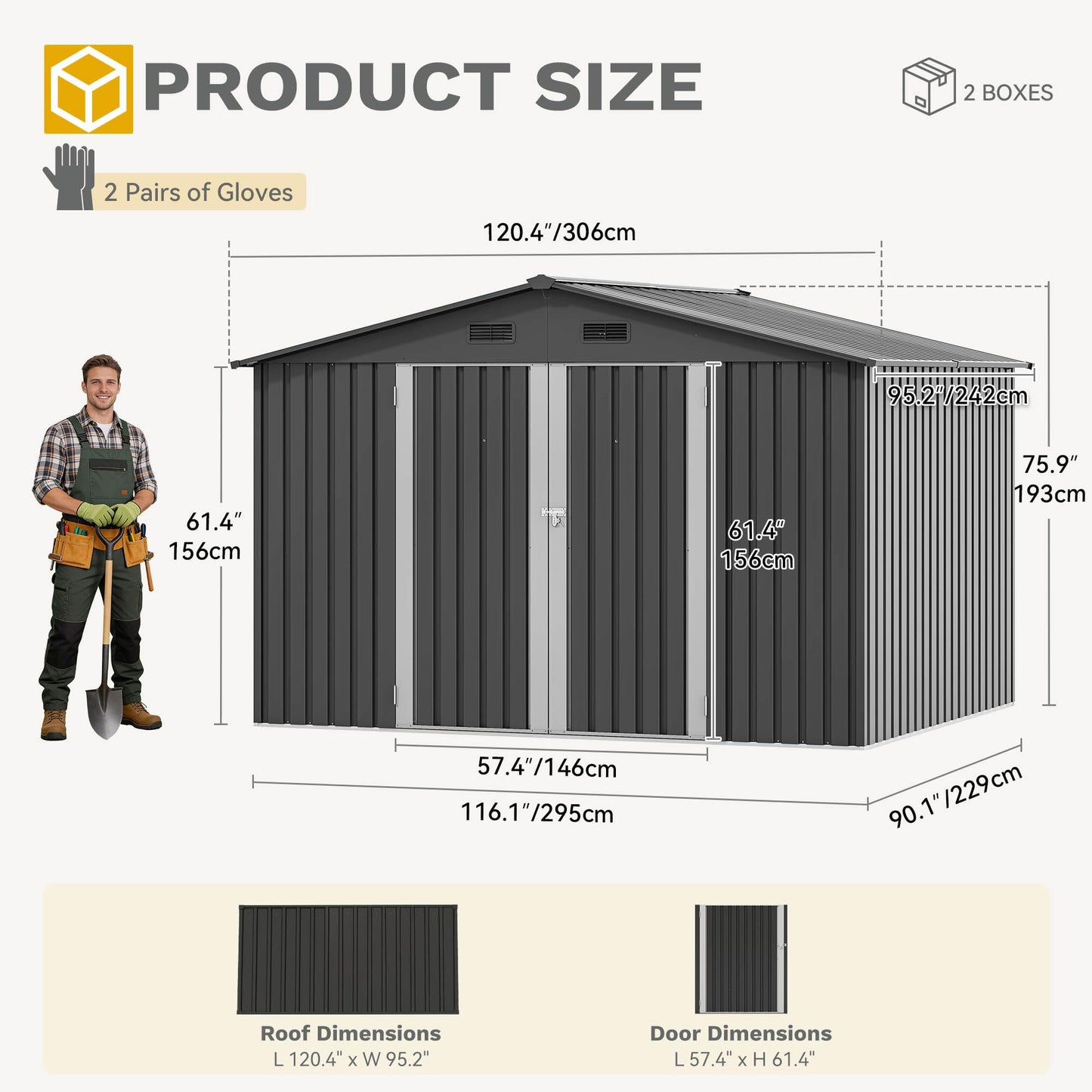 DWVO 10x8FT Outdoor Storage Shed, Spacious Metal Tool Shed with Lockable Doors & Ventilation for Patio, Lawn, and Backyard, Ideal for Storing Garden Equipment, Lawnmowers, and Bicycles, Dark Gray