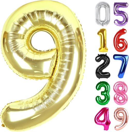 Light Gold Number 9 Balloon - 40 Inch Giant Foil Balloon for 9th Birthday Party Decorations