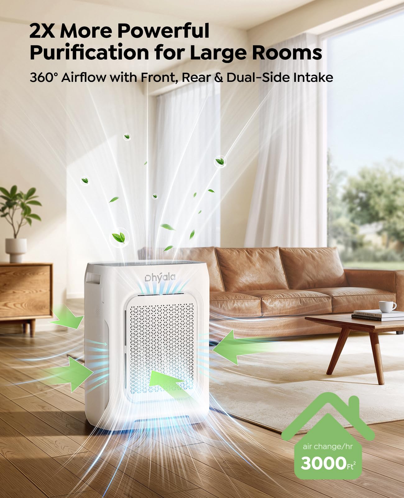 Air Purifier for Home Large Room up to 3000Ft², HEPA Air Purifier with Washable Double-Sided Filters, Smart WiFi, AQI Display, Air Cleaner for Pets, Allergies, Dust, Pollen, 15dB Sleep Mode, Fragrance