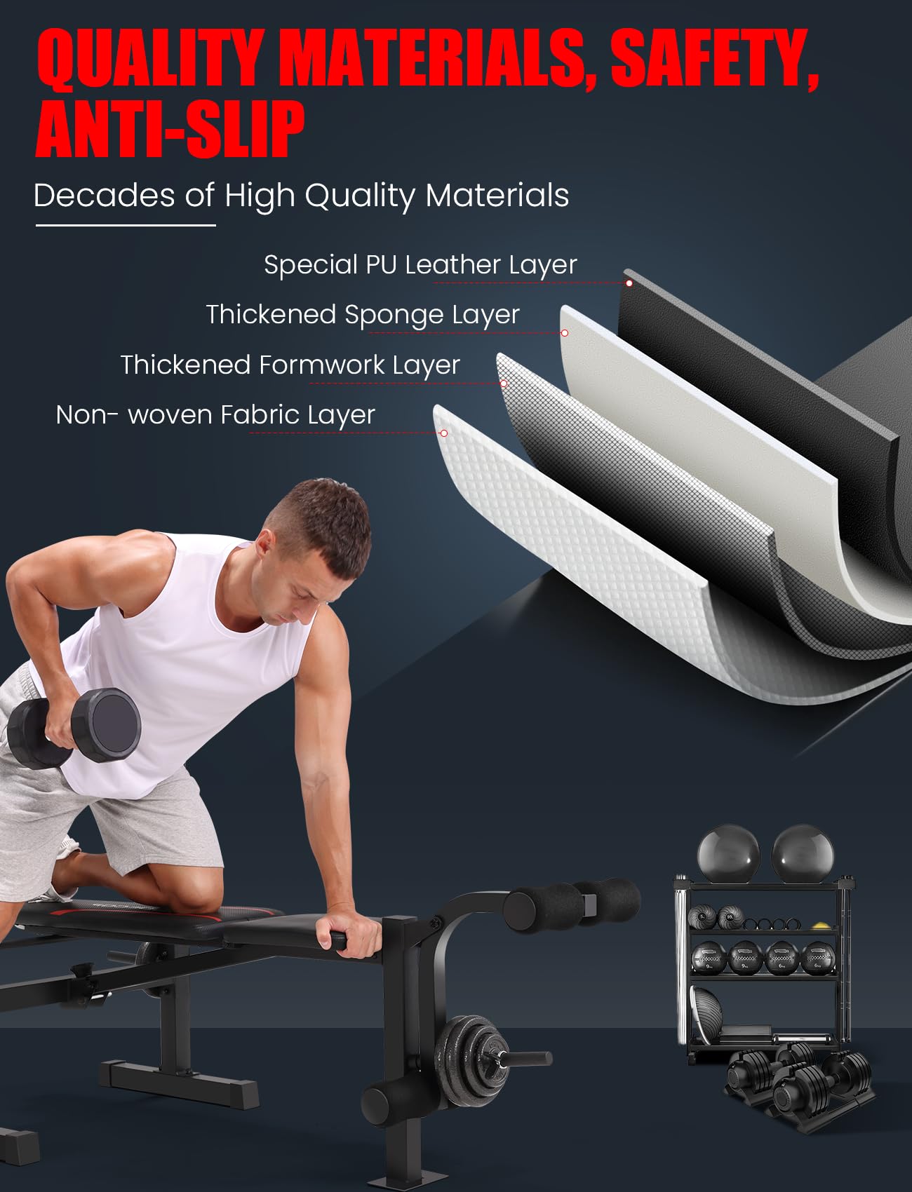 OPPSDECOR Adjustable Weight Bench Set with Squat Rack, 3 Sec Folding Workout Bench for Full Body Exercise, 600LBS All-in-One Bench Press with Leg Curl & Leg Extension, Incline Decline Flat Home Gym Bench