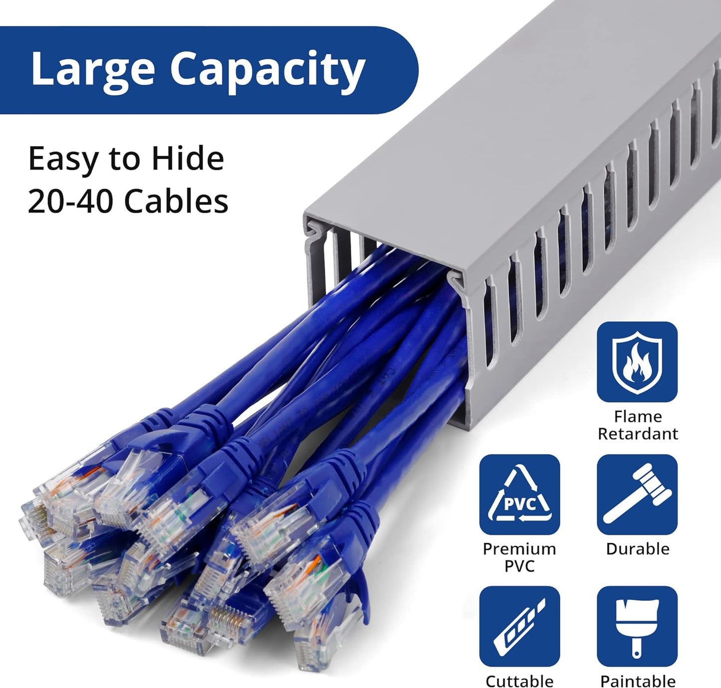 ZhiYo 2x2in Server Rack Cable Management Raceway, Cable Duct Kit, Electrically Safe PVC for Network Wire Management