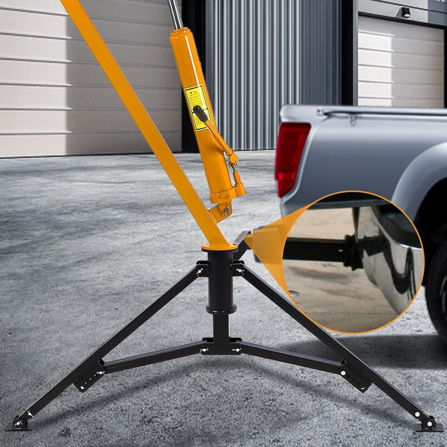 Garvee Hydraulic Pickup Truck Crane, 1000 Lbs Capacity 360°Swivel, Hitch Mounted 3-Adjustable Capacities Yellow for Lifting Goods in Construction