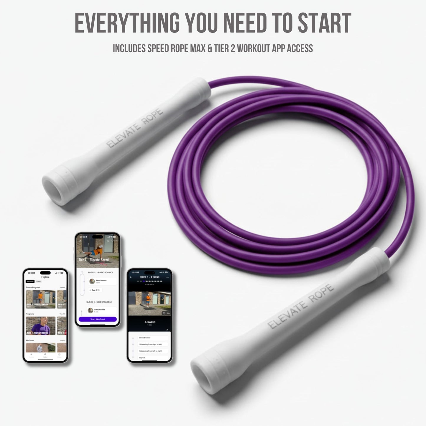 Elevate Rope Professional Speed Rope - 3m Adjustable Skipping rope, 5mm PVC with Nylon Core for Cardio, Double Unders & Crossfit - Durable Jump Rope Used for Indoor/Outdoor Training. (Purple)