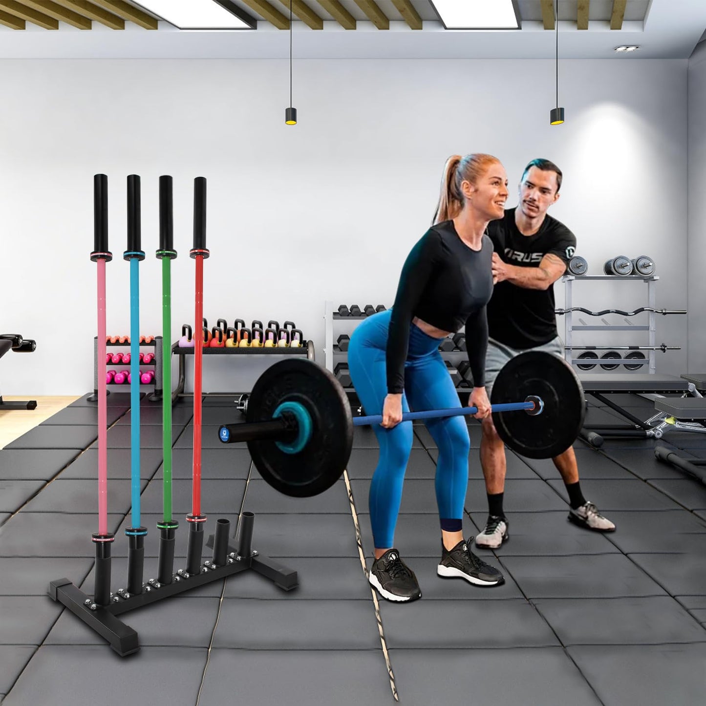 RICHUANG Freestanding Barbell Holder, Vertical 6 Bar Storage Rack for 2" Olympic Bars, Durable Barbell Stand, Space-Saving Floor Stand for Weight Bar and Specialty Bars