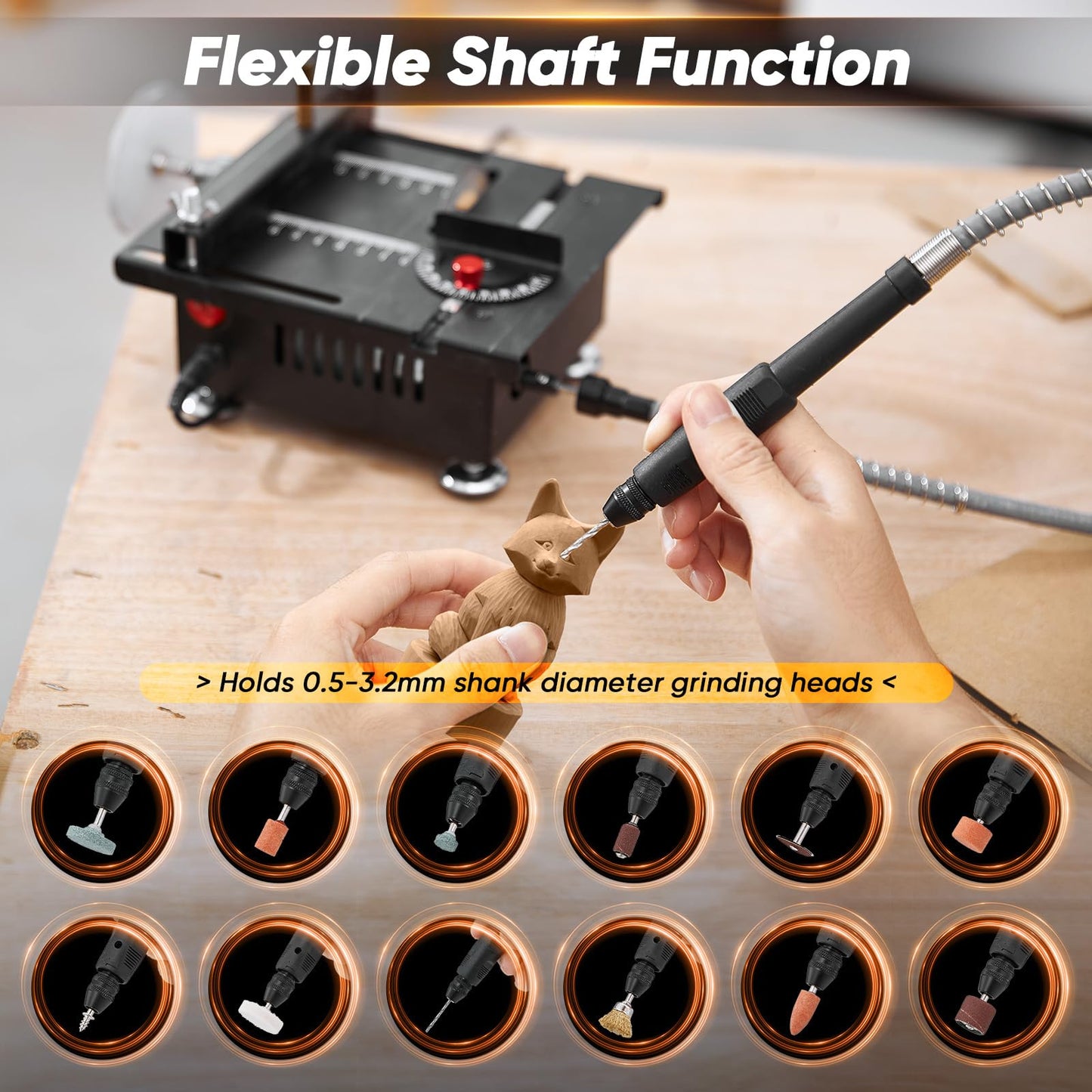 Saker Mini Multi-Functional Table Saw - Portable Desktop Electric Saw for Wood & Plastic Cutting, Speeds & Angle Adjustable with More Accessories