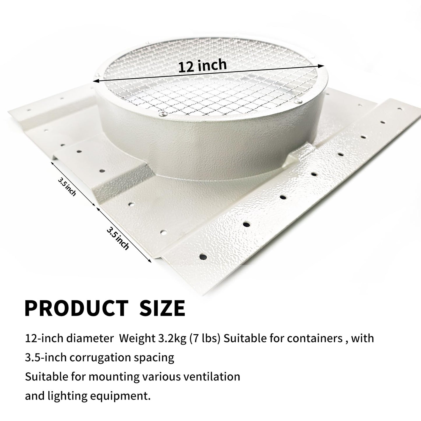 12 Inch Shipping Container Roof Vent Adapter for Container House Roof with 3.5 Inch Rib Spacing, Compatible with Whirlybird Turbine Vent Solar Vent (Gray)