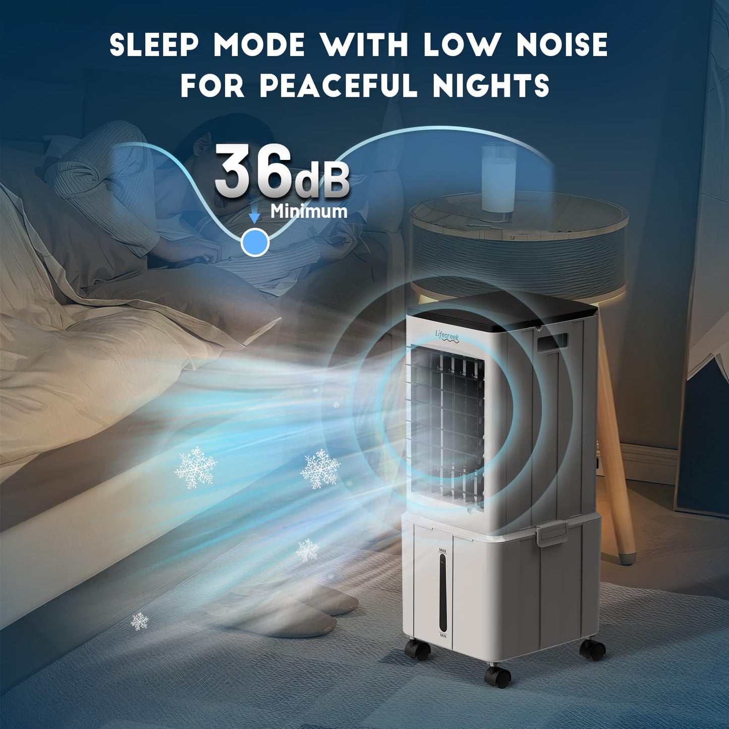 Lifecreek Portable Air Conditioner, 3-in-1 Evaporative Air Cooler with 3.2 Gal Water Tank, Windowless Portable AC Fan with 6 Ice Packs, Remote, 12H Timer, 3 Speeds, 4 Modes for Room Bedroom Office