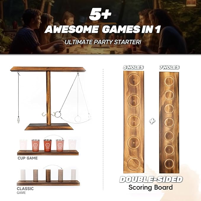 Ring Toss Game for Adults, Hook and Ring Game with Exclusive Carrying case & Unique Stainless Mini Cup, Super Easy to Assemble, XL Size(15.7" X 13"), Outdoor, Family