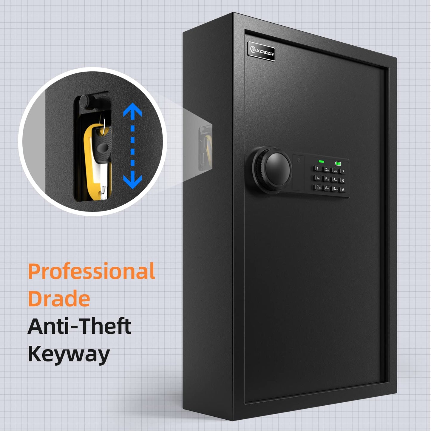 XDeer 122-Keys Key Lock Box Wall Mount with Advanced Anti-Theft Deposit Key Slot & LED Light, Key Cabinet with Combo and Key Lock, Key Safe for Hotels & Office & Companies & Car Dealerships 1PCS