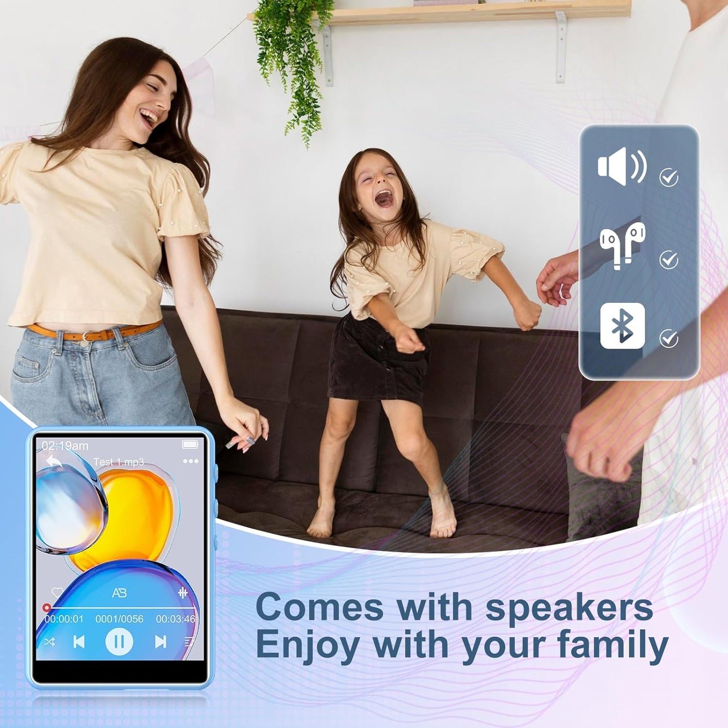 ZAQE MP3 5.3-64GB 2.4" MP3 Player with Bluetooth Portable Music Player with Full Touch Screen, Player with HD Speaker