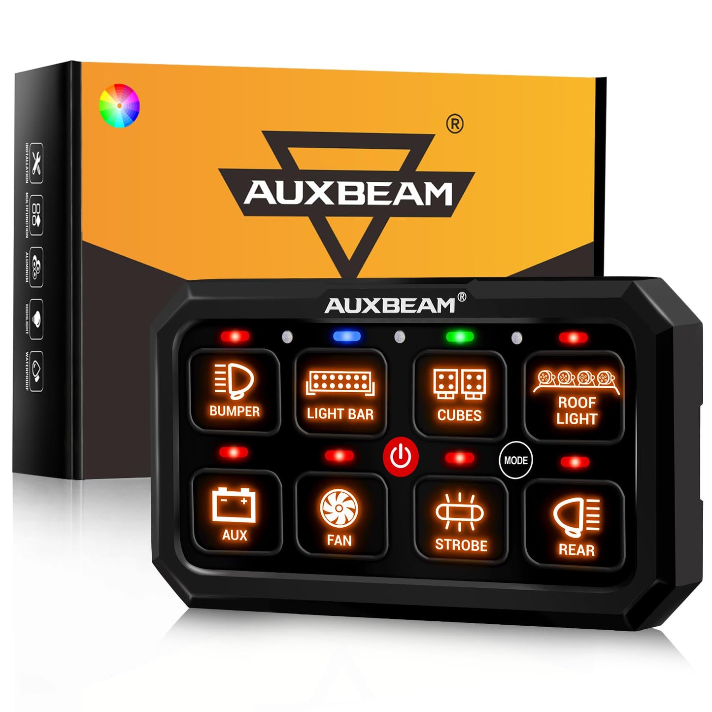 Auxbeam Switch Panel RGB 5 Inch Large 8 Gang Switch Panel RA80 XL Toggle Momentary Pulsed 12V Switch Panel for Car Truck SUV RV Camper Van Offroad Accessories 3 Years Warranty