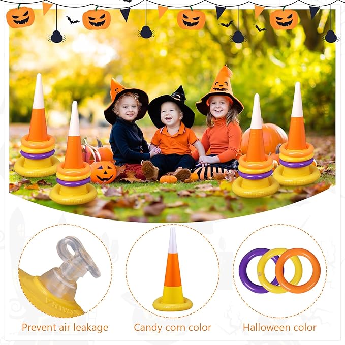 Inflatable Candy Corn Ring Toss Game Set Halloween Carnival Party Inflatable Ring Toss Games for Kids Adults Halloween Party