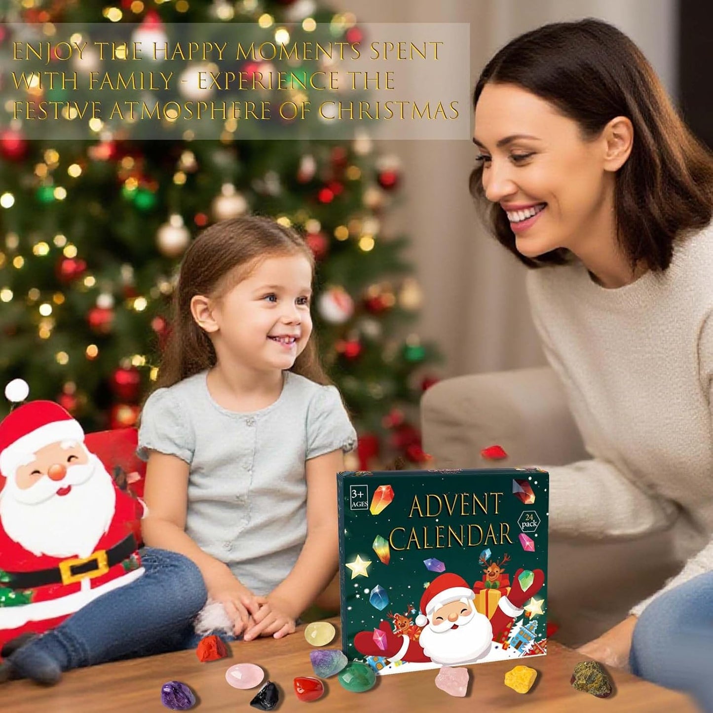 Skiennix 24 PCS Natural Crystal Gemstones Advent Calendar - Healing Stones & Minerals for All Ages