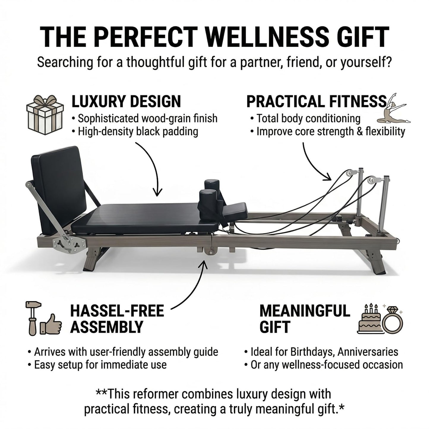 75" Foldable Pilates Reformer for Home – Professional Wood-Grain Pilates Bed with Resistance Springs & Latex Tubes, Compact Fitness Gift for Petite Women up to 5'9", Easy Assembly Workout Machine