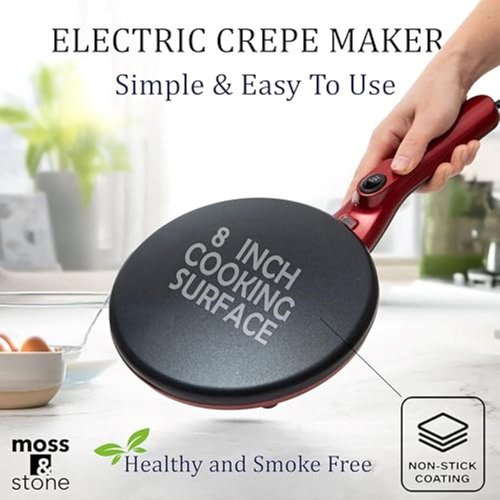 Moss & Stone Electric Crepe Maker - 8 Inch Nonstick Cooktop with Dual Temperature Settings | Easy to Use for Pancakes & Blintz