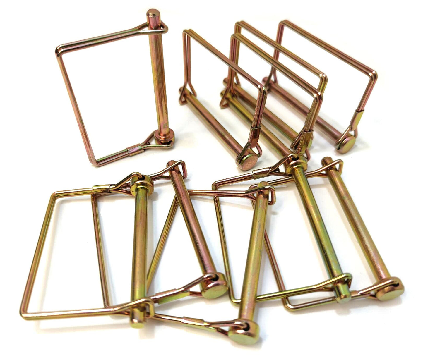 10 Pieces 1/4 Inch Wire Lock Pin, Trailer Coupler Pin,Hitch pin ,Heavy Duty Safety Coupler Pin Shaft Locking Pin for Farm Trailers Wagons Lawn Garden(Square, Gold)