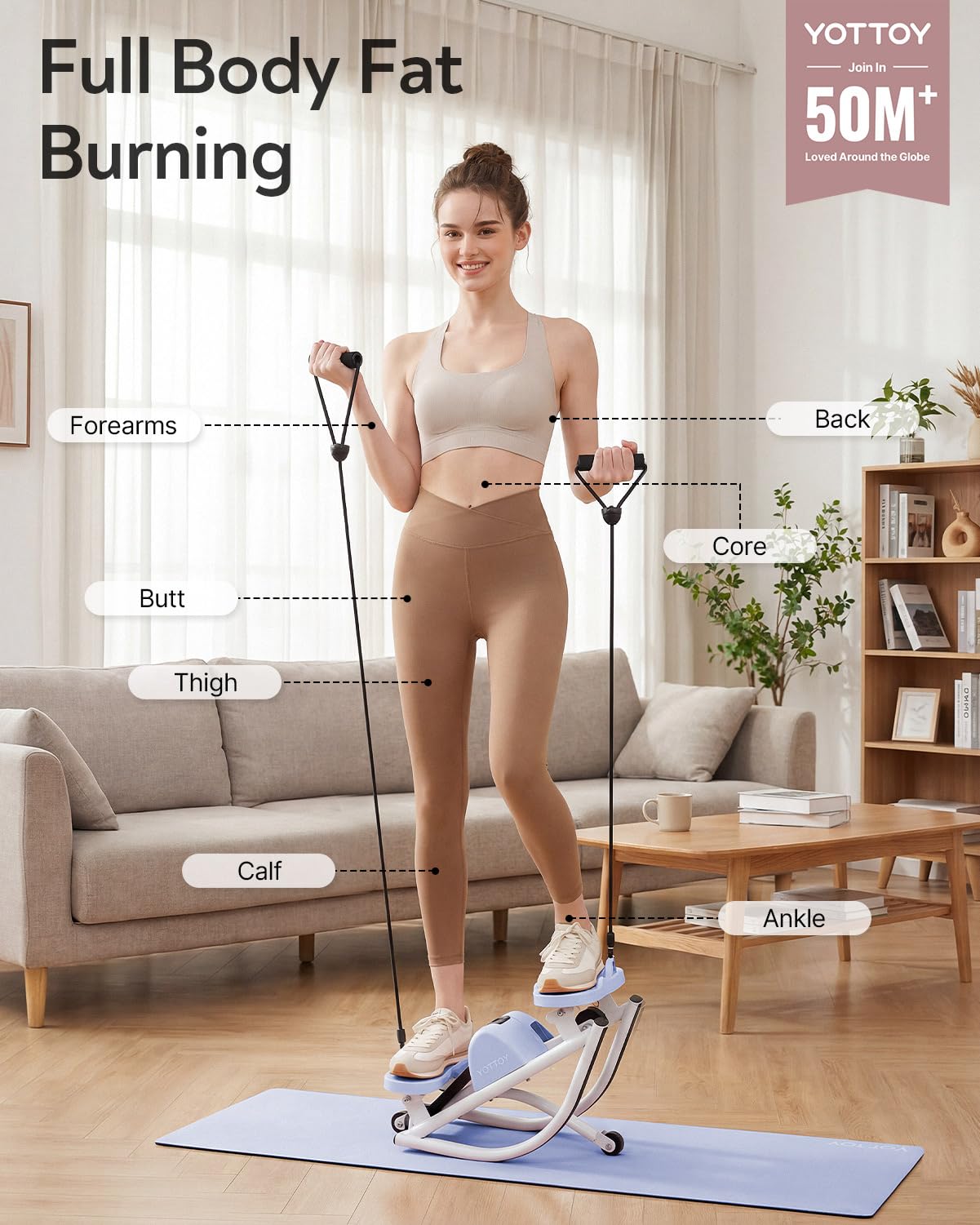 YOTTOY Lateral Rock Stepper for Exercise at Home with Digital Monitor/Resistance Bands, Portable Rocking Stepper Side to Side for Home Workout, Intense Legs & Glutes Activation & Fat Burning
