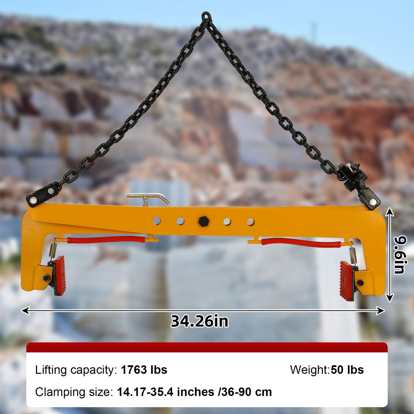 1763 Ibs Heavy-Duty Granite Slab Lifting Clamp, Anti-slip Stone Block Lifter Clamp, Adjustable 14“ -35” Opening - Ideal Vertical Transport Tool for Granite, Concrete, Marble, and Slate
