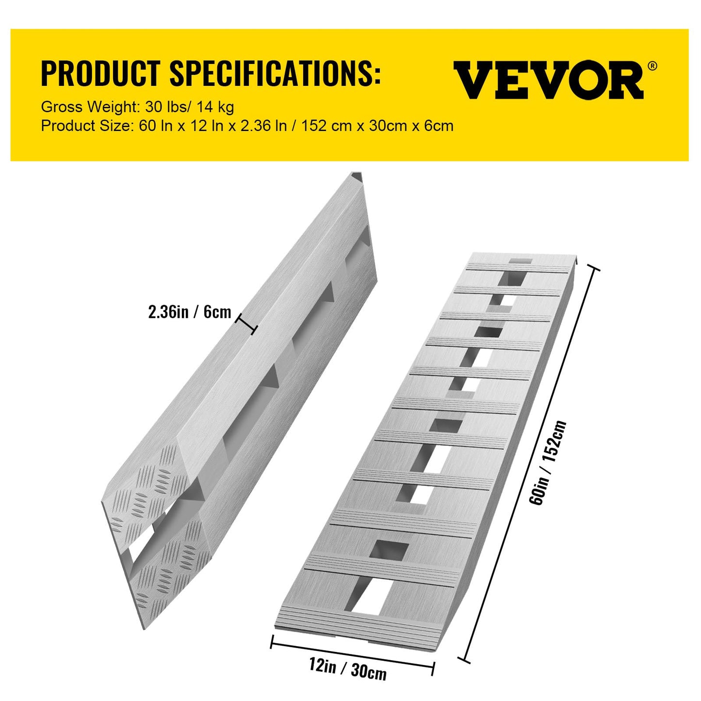 BestEquip 60'' X 12'' Aluminum Trailer Ramps 6000LBS Total Beavertail Hook End 1 Pair 2 Ramps Silver