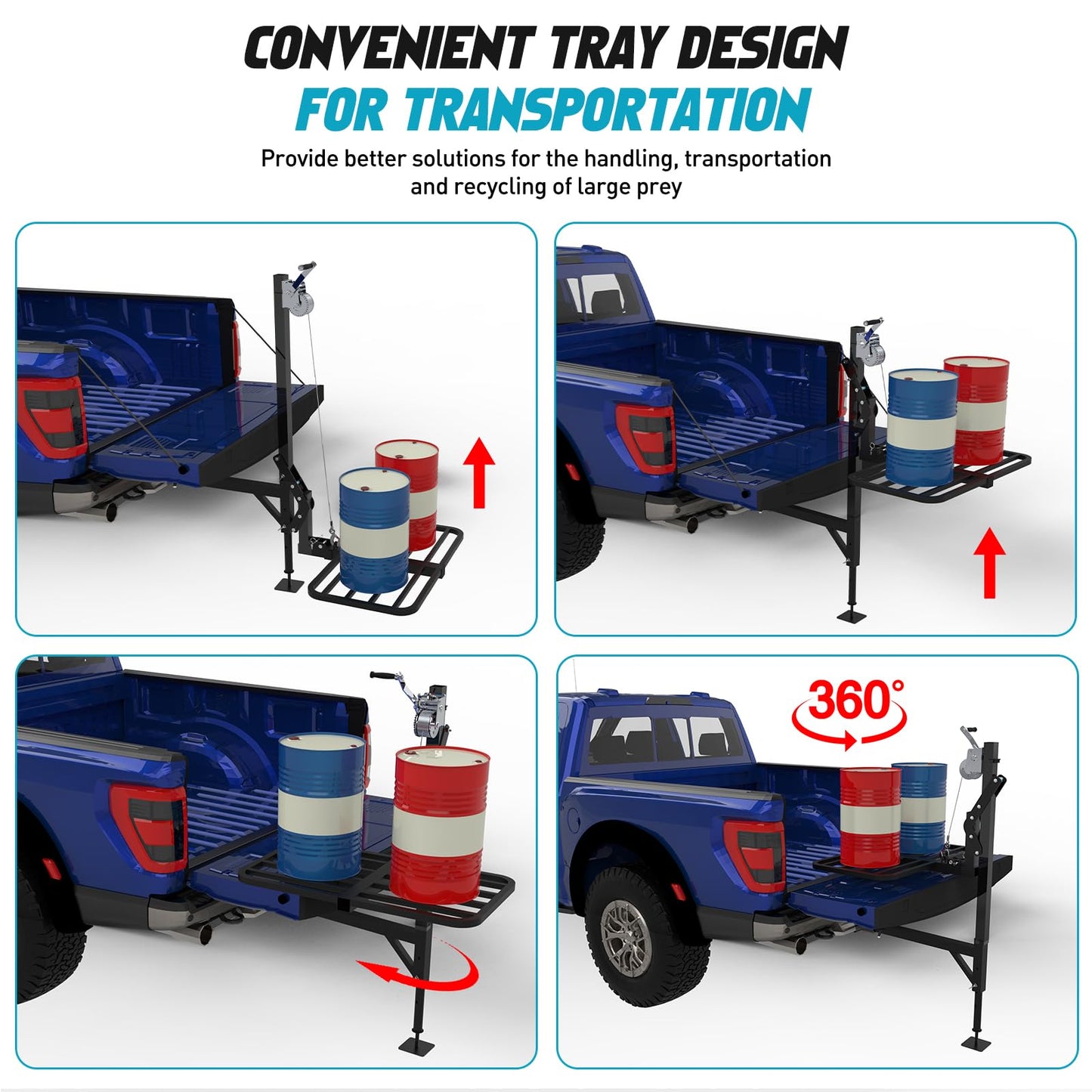 CROSSHIP Truck Hitch Game Carrier Lifting System - Hitch-Mounted Hoist Platform - 360 Degree & Foldable for Safely Load, 250lbc Lift for Truck, Pickups & SUV (Fits 2'')