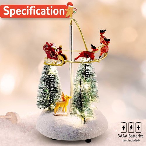 Innodept12 Christmas Snow Village Animated Flaming Sleigh Figurine - Musical Lights & Colorful Decor